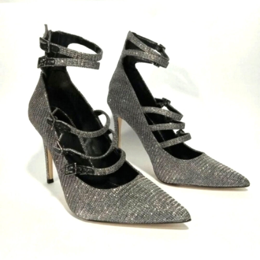 MICHAEL Michael Kors Tia Strappy Sparkle Pump in Anthracite Grey Women's Size 9